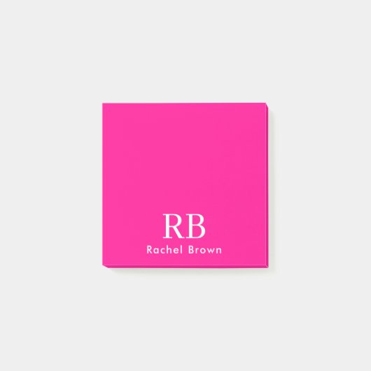 Monogram Hot Pink Elegant Girly Minimalist Post-it® Notes (Voorkant)