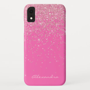 Monogram Hot Pink en Glitter Sparkle iPhone XR Hoesje