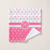 Monogram Hot Pink en White Polka Dot Pattern Bad Handdoek (Wasdoekje)