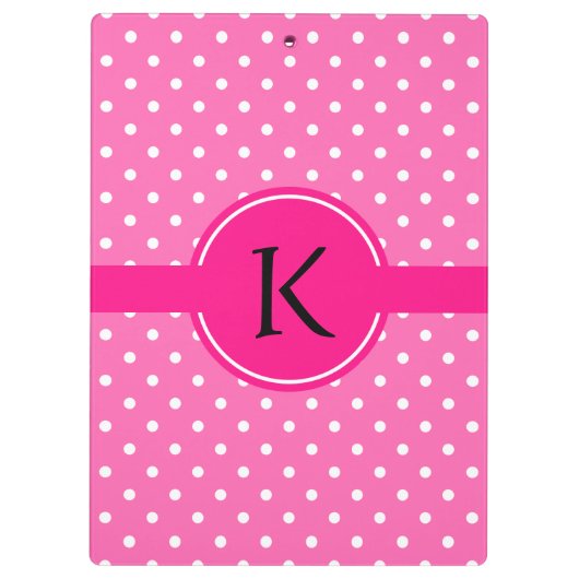 Monogram Hot Pink en White Polka Dot Pattern Klembord (Achterkant)