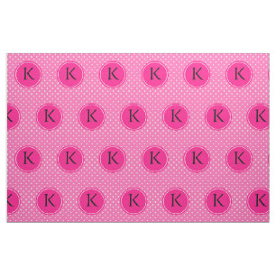 Monogram Hot Pink en White Polka Dot Pattern Stof