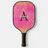 Monogram Hot Pink Glitter Voeg Jouw naam + Initiaa Pickleball Paddle (Achterkant)