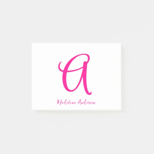 Monogram Hot Pink Modern Vrouwelijk Post-it® Notes (Voorkant)