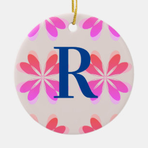 Monogram Hot Pink Oranje Retro Patroon Keramisch Ornament