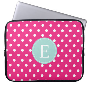 Monogram Hot Pink Polka Dot Munt Laptop Sleeve
