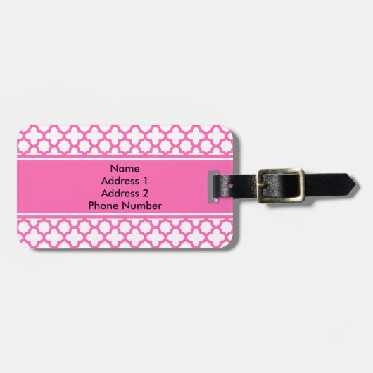 Monogram Hot Pink Quatrefoil Patroon Bagagelabel (Voorkant horizontaal)