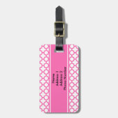 Monogram Hot Pink Quatrefoil Patroon Bagagelabel (Voorkant verticaal)