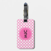 Monogram Hot Pink Quatrefoil Patroon Bagagelabel (Achterkant verticaal)