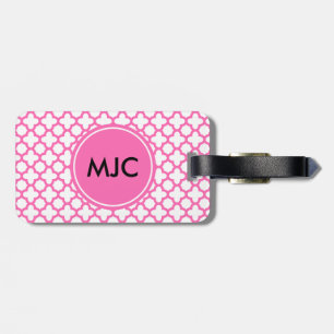Monogram Hot Pink Quatrefoil Patroon Bagagelabel