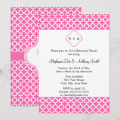 Monogram Hot Pink Quatrefoil repesial Dinner Kaart (Voorkant / Achterkant)