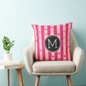 Monogram Hot Pink Stripes Modern Heart Pattern Kussen (Stoel)