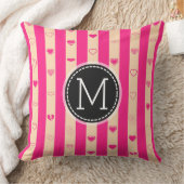 Monogram Hot Pink Stripes Modern Heart Pattern Kussen (Deken)