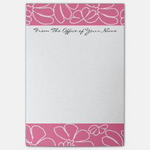 Monogram Hot Pink Whimsical Ikat Floral Pattern Post-it® Notes