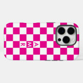 Monogram Hot Pink White Checkered Pattern Case-Mate iPhone Case (Achterkant (horizontaal))