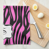 Monogram Hot Pink Zebra Print Keukenhanddoek (Quarter Fold)