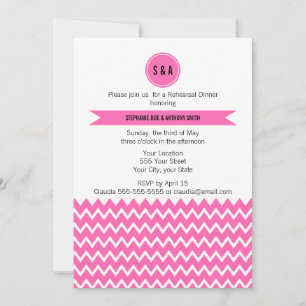 Monogram Hot Pink Zigzag Pattern Rehearsal Dinner Kaart