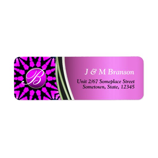 Monogram Hot Roze Ster Kunst Adreslabel Etiket (Voorkant)