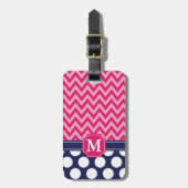 Monogram hotroze en marineschevron Zigzag Polka Do Bagagelabel (Voorkant verticaal)