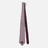 Monogram Houndstooth Patroon Wit & Burgundy Hout Stropdas (Voorkant)