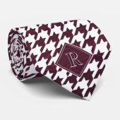 Monogram Houndstooth Patroon Wit & Burgundy Hout Stropdas (Opgerold)