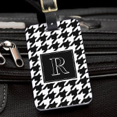 Monogram Houndstooth Pattern Black & White Bagagelabel