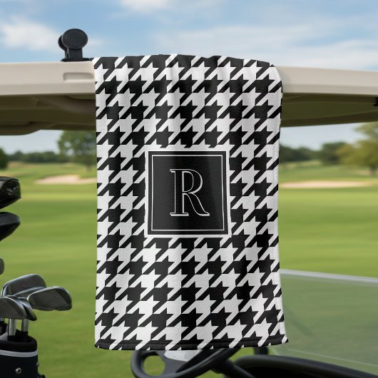 Monogram Houndstooth Pattern Black & White Golfhanddoek