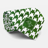 Monogram Houndstooth Pattern White & Green Wood Stropdas (Opgerold)