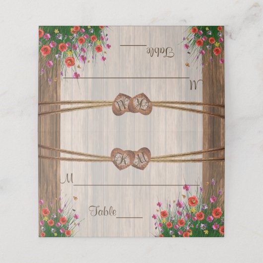 Monogram Hout Hart met Wildflowers | Kaarten plaat (Buitenkant ongevouwen)