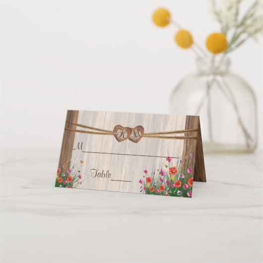 Monogram Hout Hart met Wildflowers | Kaarten plaat (Achterkant)