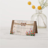 Monogram Hout Hart met Wildflowers | Kaarten plaat (Voorkant)