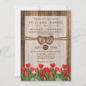 Monogram Hout Harten met rode tulpen Kaart (Voorkant)