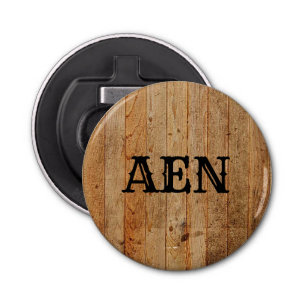 Monogram hout Rustisch Land Bruin Zwart Button Flesopener