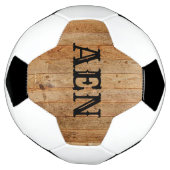 Monogram hout Rustisch Land Bruin Zwart Voetbal (Gedraaid)