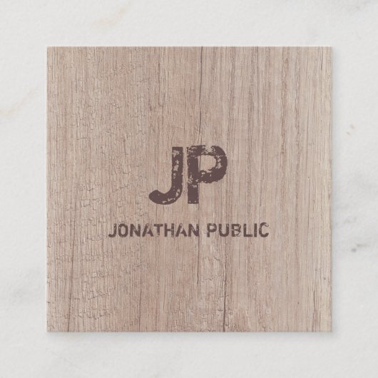 Monogram houtkap Kijk naar oogdrukte tekst Vierkante Visitekaartje (Voorkant)