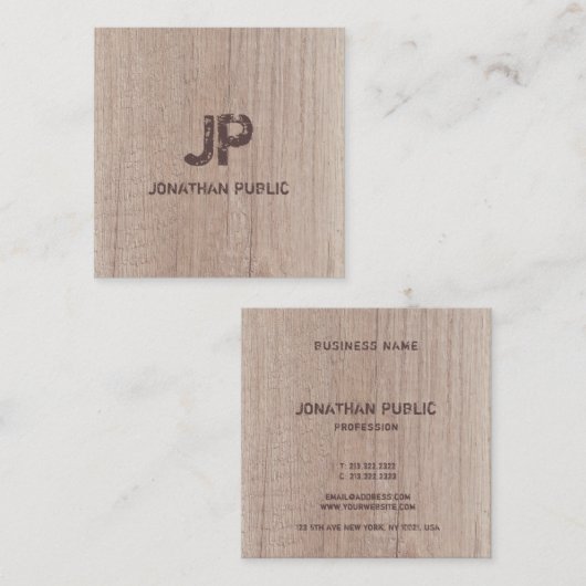 Monogram houtkap Kijk naar oogdrukte tekst Vierkante Visitekaartje (Voorkant / Achterkant)