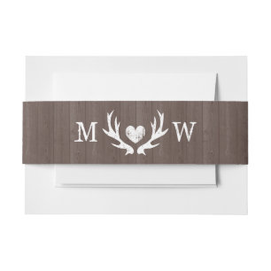  monogram houtnerf herten gewei bruiloft uitnodigingen wikkel