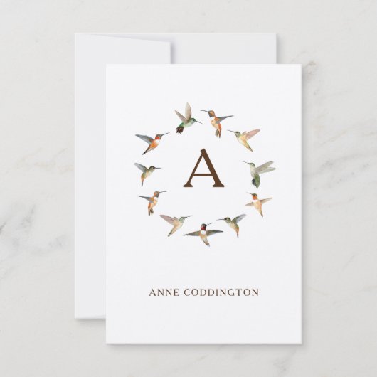 Monogram Hummingbird Note Card Notitiekaartje (Voorkant)