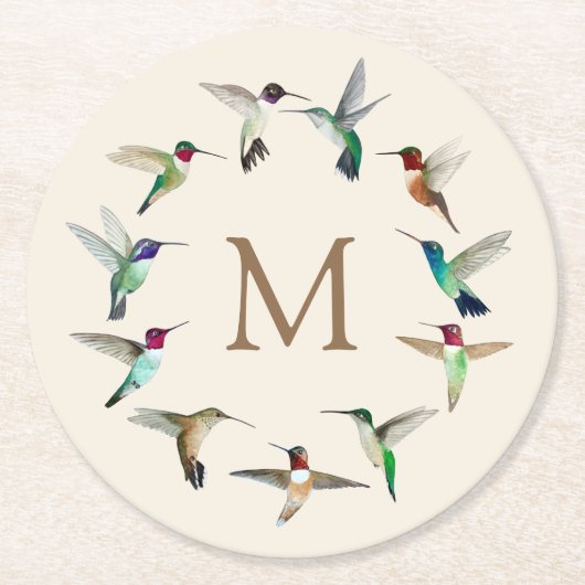 Monogram Hummingvogels Ronde Kartonnen Onderzetter (Voorkant)