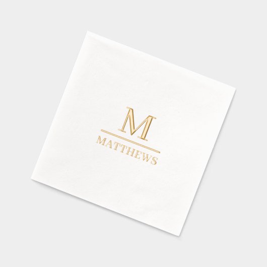 Monogram Huwelijk Elegant Minimalistisch Chic Gold Folie Servetten (Links)