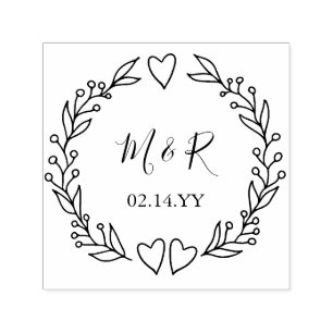 Monogram huwelijksdatum Stoodle Botanical Wreate Zelfinktende Stempel