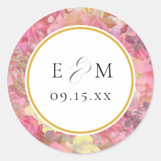 Monogram Huwelijksenvelop Afdichtingen met Roze Bl Ronde Sticker