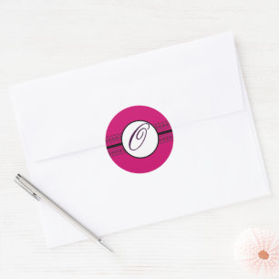 Monogram Huwelijksranden Diep Framboos Ronde Sticker