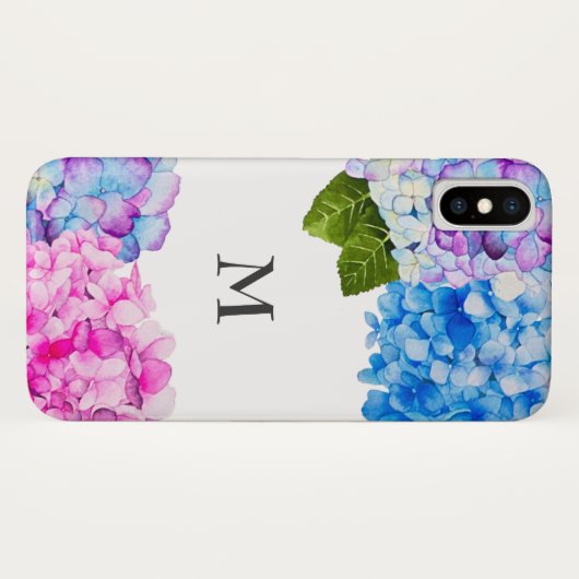 Monogram | Hydrangea Floral Waterverf Case-Mate iPhone Case (Achterkant (horizontaal))