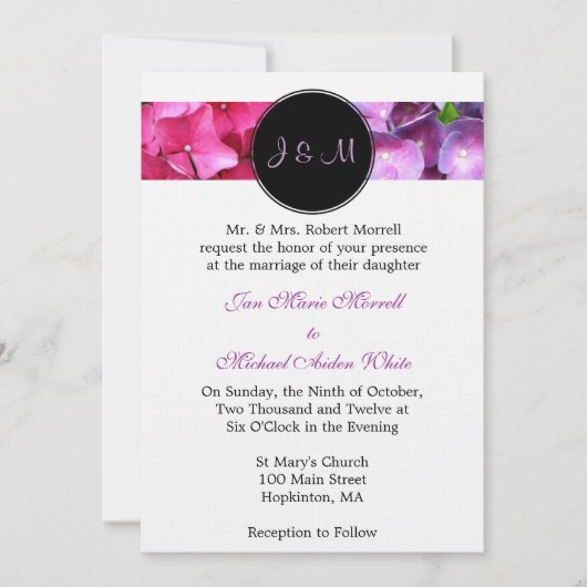 Monogram Hydrangea Wedding Uitnodiging (Voorkant)