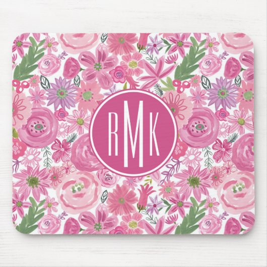 Monogram | I Do Pink Waterverf Floral Pattern Muismat (Voorkant)