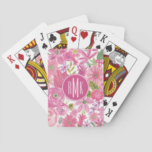 Monogram   I Do Pink Waterverf Floral Pattern Pokerkaarten