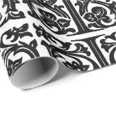 Monogram I Initiaal Black en White Floral Pattern Cadeaupapier (Rol Hoek)