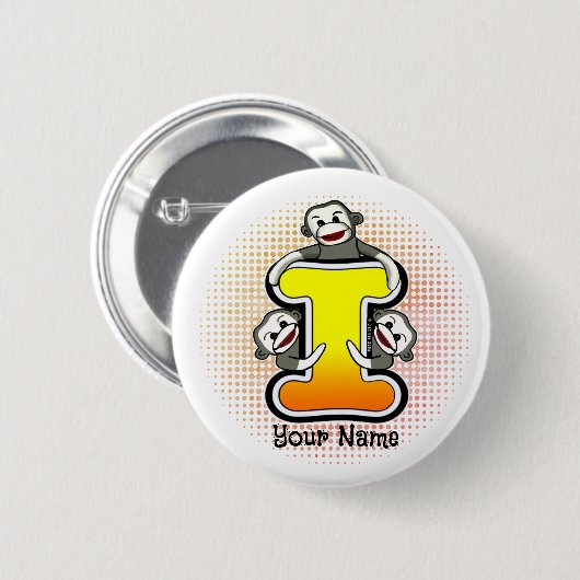 Monogram I Sock Monkey Ronde Button 5,7 Cm (Voorkant /achterkant)