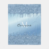 Monogram Ice Blue Dripping Glitter Metallic Naam Fleece Deken (Voorkant)
