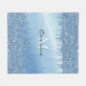 Monogram Ice Blue Dripping Glitter Metallic Naam Fleece Deken (Voorkant (Horizontaal))